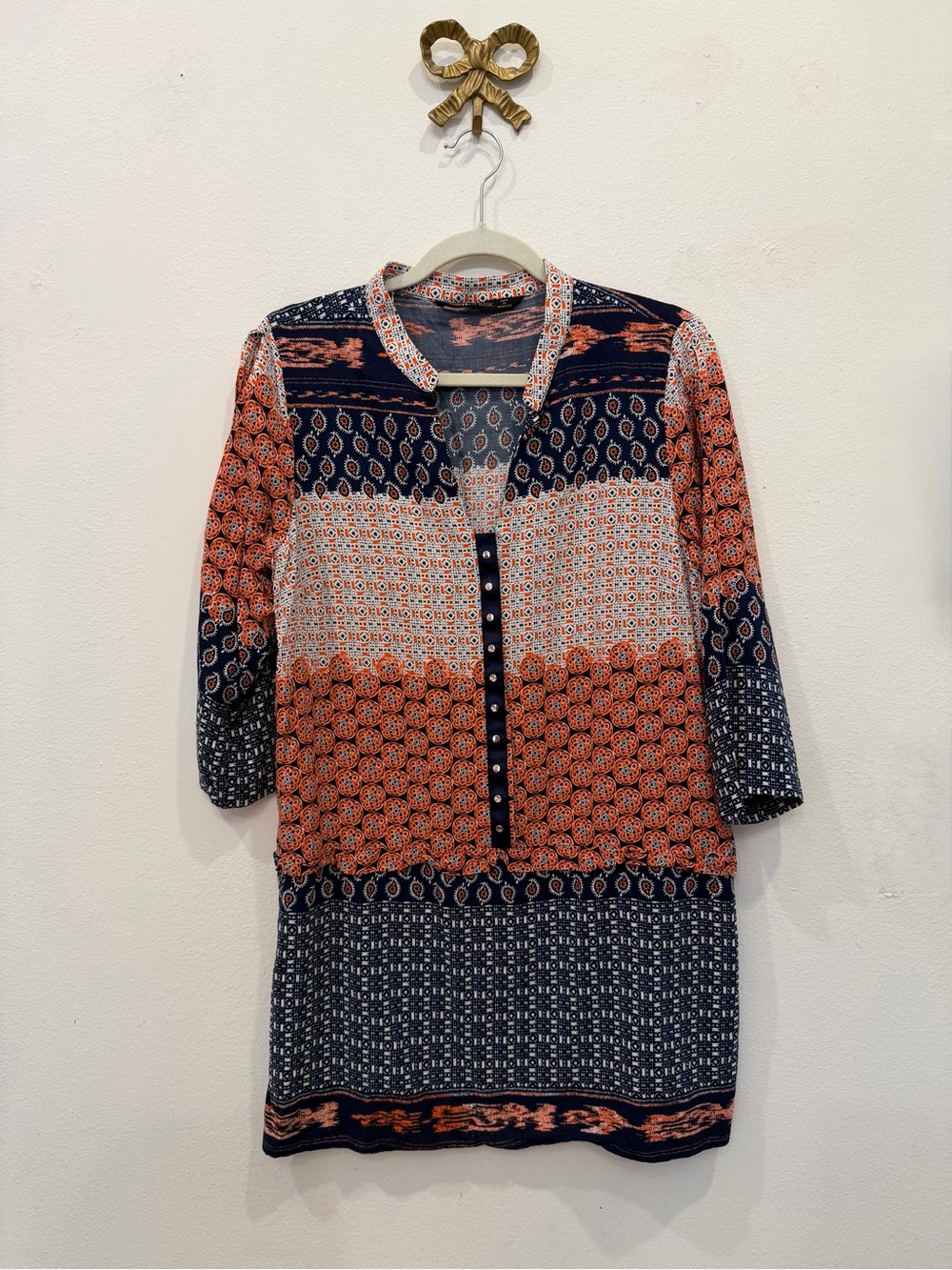 Zara Navy & Rust Printed Button-Front Tunic - Picture 4 of 5